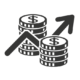 money growth depicted by stack of coins and up arrow